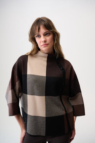 Joseph Ribkoff Plaid Print Boxy Jumper Brown Black - MMJs Fashion