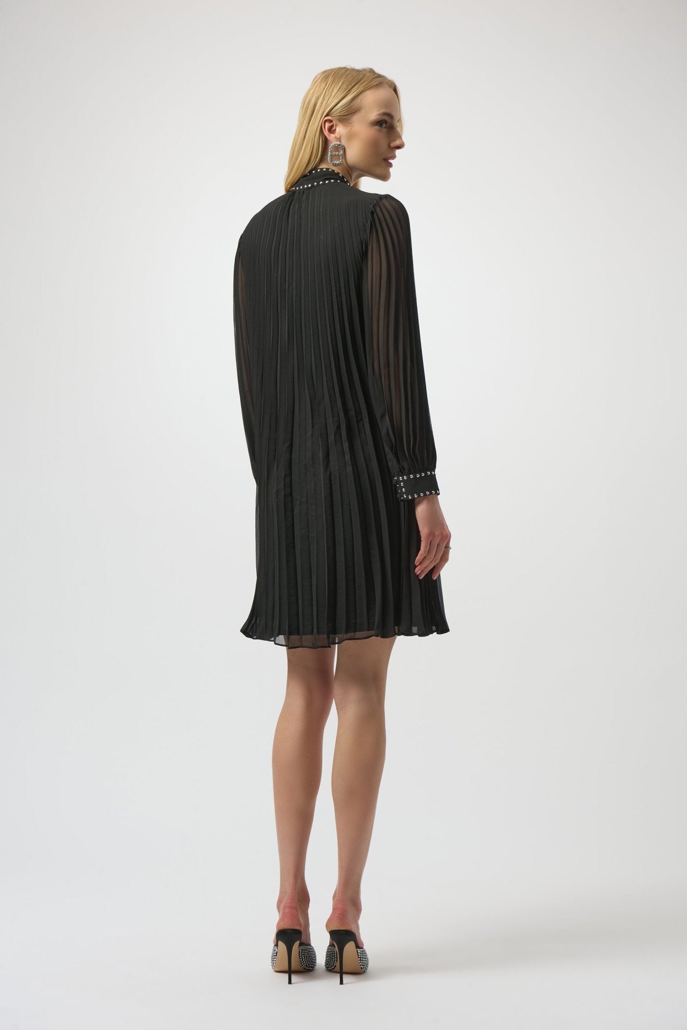 Joseph Ribkoff Pleated Chiffon A-Line Dress Black MMJs Fashion Joseph Ribkoff Pleated Chiffon A-Line Dress Black MMJs Fashion