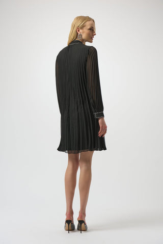 Joseph Ribkoff Pleated Chiffon A - Line Dress Black - MMJs Fashion