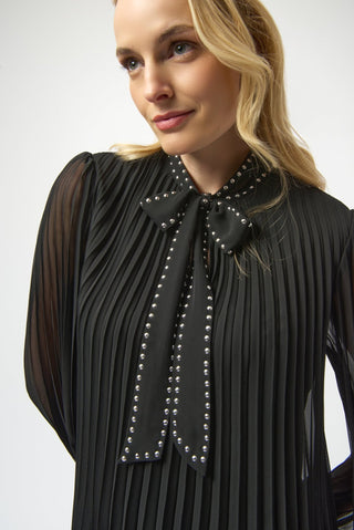 Joseph Ribkoff Pleated Chiffon A - Line Dress Black - MMJs Fashion