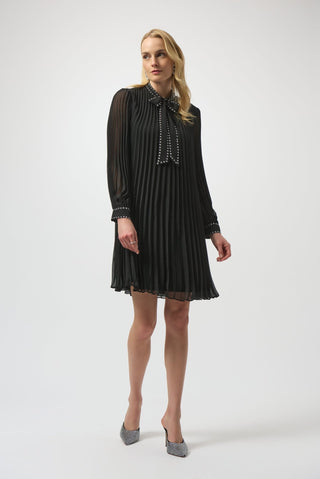 Joseph Ribkoff Pleated Chiffon A - Line Dress Black - MMJs Fashion
