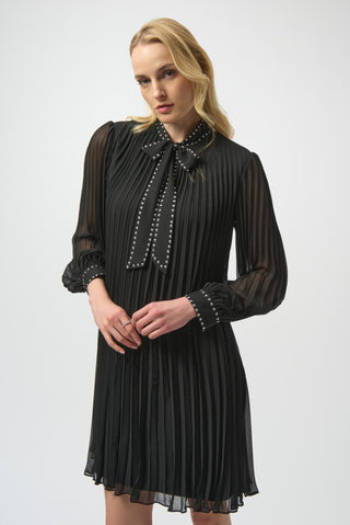 Joseph Ribkoff Pleated Chiffon A - Line Dress Black - MMJs Fashion