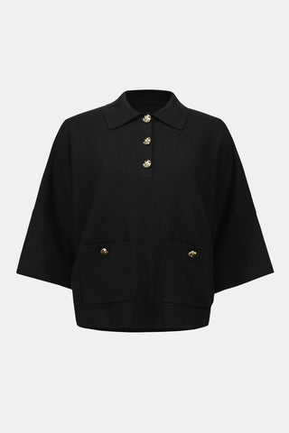 Joseph Ribkoff Polo Collar Boxy Jumper Black - MMJs Fashion