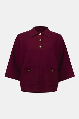 Joseph Ribkoff Polo Collar Boxy Jumper Red - MMJs Fashion