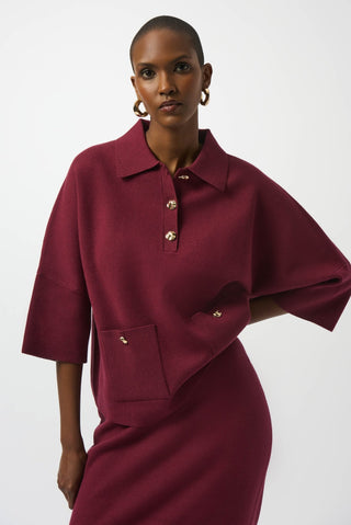 Joseph Ribkoff Polo Collar Boxy Jumper Red - MMJs Fashion