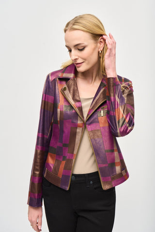 Joseph Ribkoff Purple Pink Brown Foiled Faux Suede Jacket 243921 - MMJs Fashion