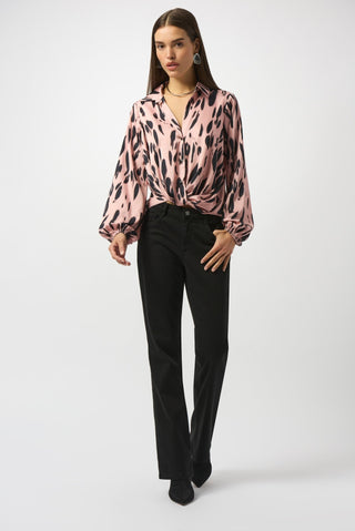 Joseph Ribkoff Satin Animal Print Blouse Pink - MMJs Fashion