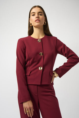 Joseph Ribkoff Scuba Crepe Boxy Jacket Burgundy - MMJs Fashion