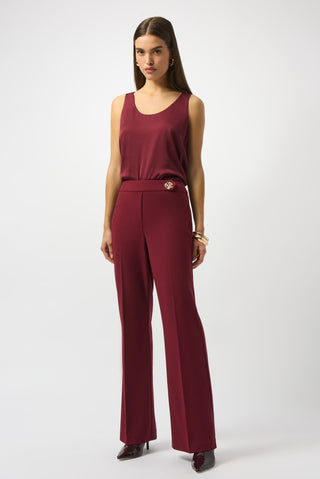 Joseph Ribkoff Scuba Crepe Wide Leg Trousers Burgundy - MMJs Fashion