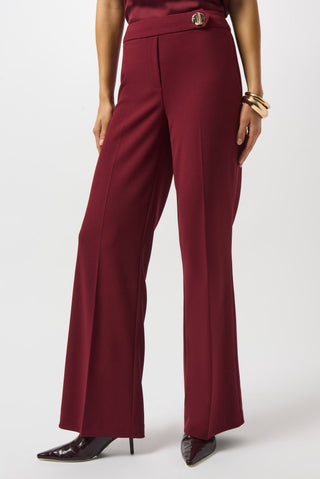 Joseph Ribkoff Scuba Crepe Wide Leg Trousers Burgundy - MMJs Fashion