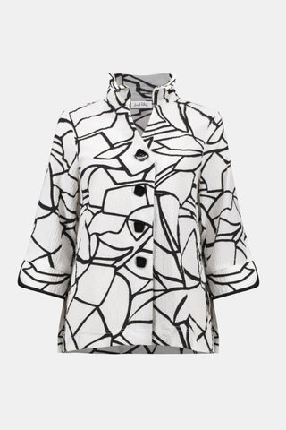 Joseph Ribkoff Seersucker Abstract Print Trapeze Jacket Ivory - MMJs Fashion