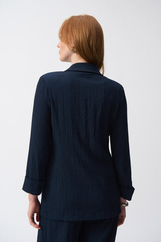 Joseph Ribkoff Seersucker Straight Blazer Navy Blue - MMJs Fashion