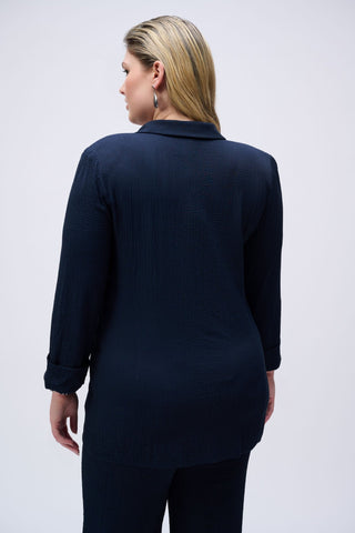 Joseph Ribkoff Seersucker Straight Blazer Navy Blue - MMJs Fashion