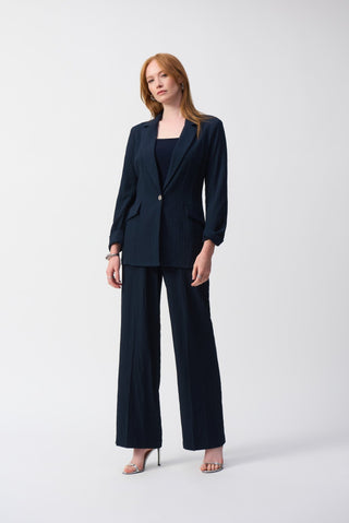 Joseph Ribkoff Seersucker Straight Blazer Navy Blue - MMJs Fashion