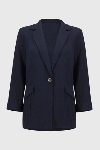 Joseph Ribkoff Seersucker Straight Blazer Navy Blue - MMJs Fashion