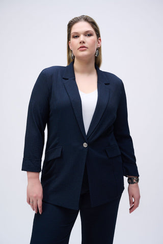 Joseph Ribkoff Seersucker Straight Blazer Navy Blue - MMJs Fashion