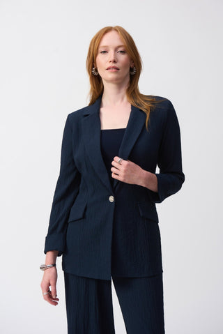 Joseph Ribkoff Seersucker Straight Blazer Navy Blue - MMJs Fashion