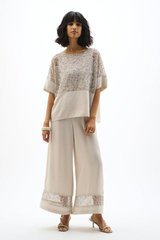 Joseph Ribkoff Sequin Mesh and Gauze Boxy Top Moonstone - MMJs Fashion