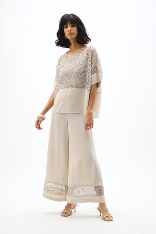 Joseph Ribkoff Sequin Mesh and Gauze Boxy Top Moonstone - MMJs Fashion