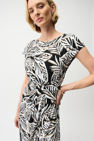 Joseph Ribkoff Silky Knit Tropical Print Dress Black - MMJs Fashion