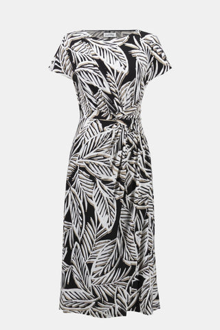 Joseph Ribkoff Silky Knit Tropical Print Dress Black - MMJs Fashion