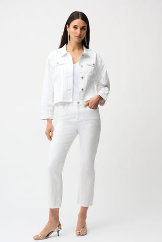 Joseph Ribkoff Straight Crop Jeans With Rhinestones White - MMJs Fashion