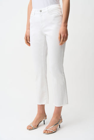 Joseph Ribkoff Straight Crop Jeans With Rhinestones White - MMJs Fashion