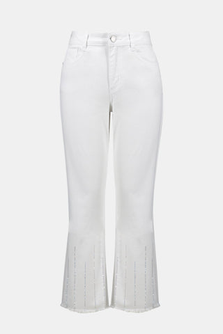 Joseph Ribkoff Straight Crop Jeans With Rhinestones White - MMJs Fashion