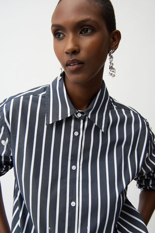 Joseph Ribkoff Striped Boxy Blouse with Rhinestones Navy - MMJs Fashion