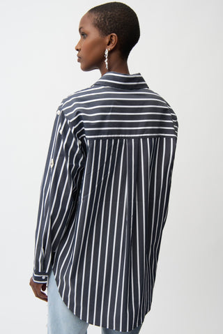 Joseph Ribkoff Striped Boxy Blouse with Rhinestones Navy - MMJs Fashion