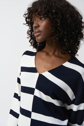 Joseph Ribkoff Striped V - Neck Jumper Navy Blue Ivory - MMJs Fashion
