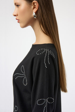 Joseph Ribkoff Stud Bow Detail Jumper Black - MMJs Fashion