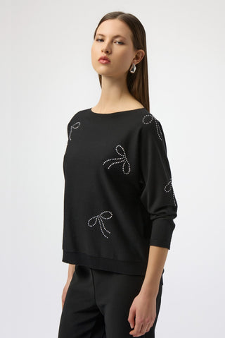 Joseph Ribkoff Stud Bow Detail Jumper Black - MMJs Fashion