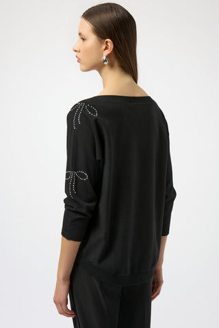 Joseph Ribkoff Stud Bow Detail Jumper Black - MMJs Fashion
