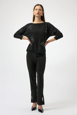 Joseph Ribkoff Stud Bow Detail Jumper Black - MMJs Fashion