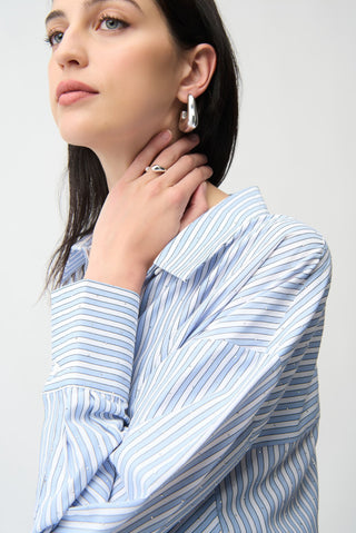 Joseph Ribkoff Studded Stripe Boxy Blouse Blue - MMJs Fashion