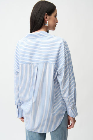 Joseph Ribkoff Studded Stripe Boxy Blouse Blue - MMJs Fashion