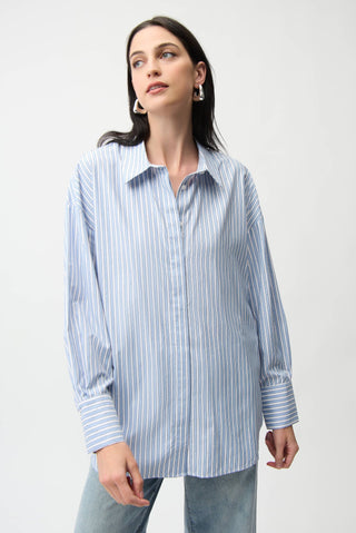 Joseph Ribkoff Studded Stripe Boxy Blouse Blue - MMJs Fashion
