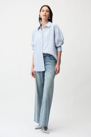 Joseph Ribkoff Studded Stripe Boxy Blouse Blue - MMJs Fashion