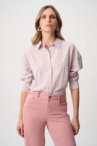 Joseph Ribkoff Studded Stripe Boxy Blouse Pink - MMJs Fashion
