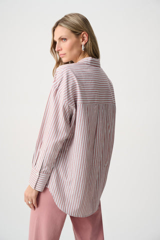 Joseph Ribkoff Studded Stripe Boxy Blouse Pink - MMJs Fashion