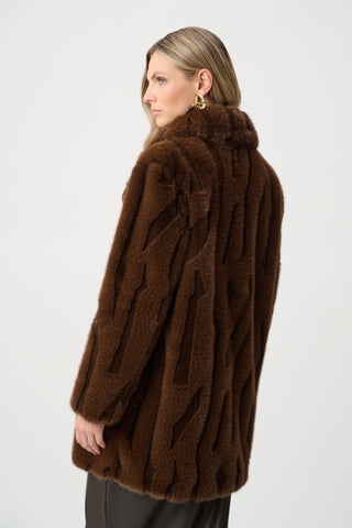 Joseph Ribkoff Textured Faux Fur Notch Collar Coat Brown - MMJs Fashion