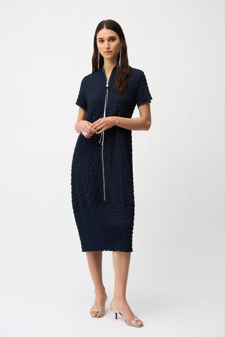 Joseph Ribkoff Textured Knit Cocoon Dress Navy Blue - MMJs Fashion