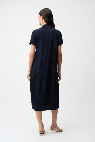 Joseph Ribkoff Textured Knit Cocoon Dress Navy Blue - MMJs Fashion