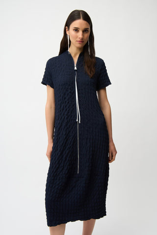 Joseph Ribkoff Textured Knit Cocoon Dress Navy Blue - MMJs Fashion