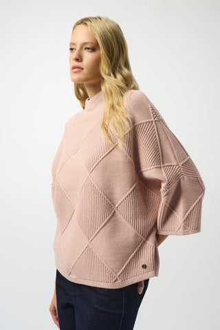 Joseph Ribkoff Textured Knit Mock Neck Jumper Pink - MMJs Fashion