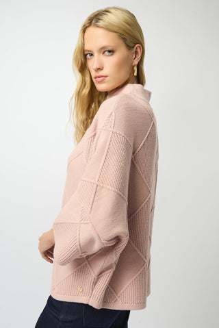 Joseph Ribkoff Textured Knit Mock Neck Jumper Pink - MMJs Fashion