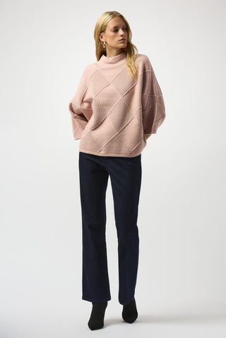 Joseph Ribkoff Textured Knit Mock Neck Jumper Pink - MMJs Fashion