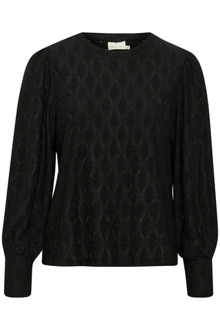 Kaffe Balloon Sleeve Openwork Top Black Tine - MMJs Fashion