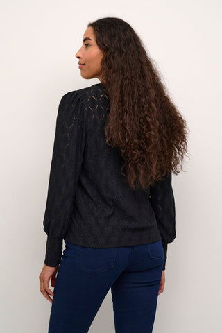 Kaffe Balloon Sleeve Openwork Top Black Tine - MMJs Fashion
